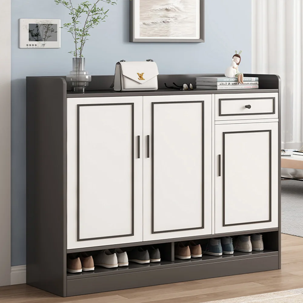 American Style Luxury Living Room Hallway Wooden Shoe Cabinet Closed Shoe Rack Modern Minimalist White Shoe Storage Cabinet