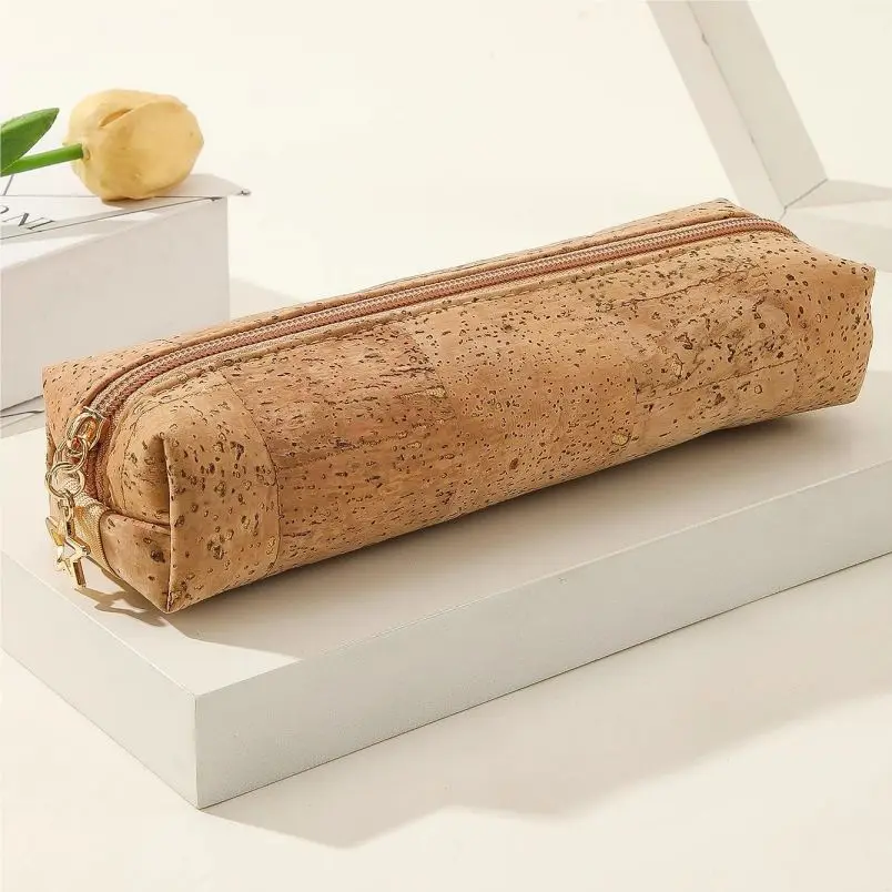Factory Wholesale Vegan Leather Cork Multifunction Hand Pencil Case Office Stationery  Pen Bag Makeup Storage Bag With Zipper