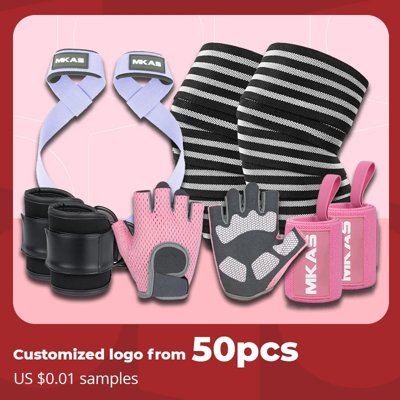 Customized logo from 50pcs MKAS Microfiber Women Men Sport Fitness Workout Gym Gloves Weight Lifting Protection Palm Hand Grip