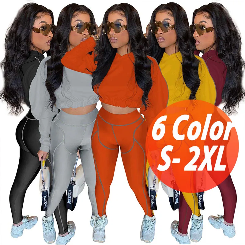 2021 Jogger Winter Fall Autumn Crop Top Casual Woman Clothing Matching Tracksuit Outfit 2 Two Piece Pants Sets Fashion For Woman