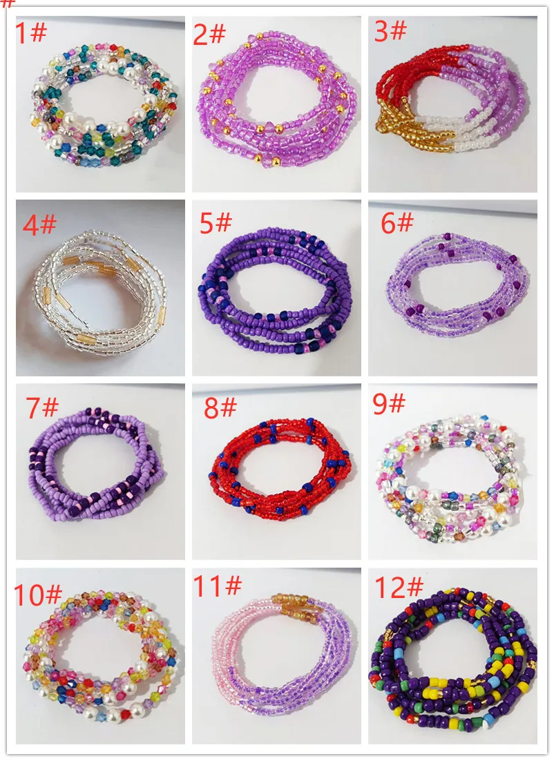 2021 new summer sexy African body chain high quality elastic mixed color waist chain ethnic style colorful waist beads