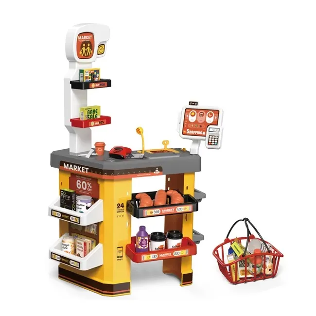 New kids Interactive plastic market store set toys shopping basket children food shop supermarket toy
