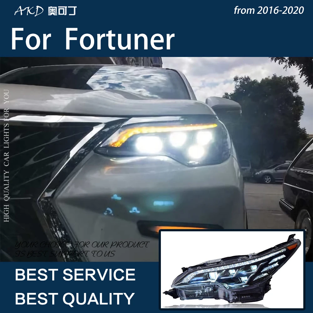 Car Lights For Fortuner 2016-2020 LED Headlight Modification Upgrade Lexus Design Projector 4 Lens DRL Dynamic Turn Signal Lamp