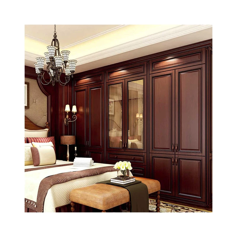 
New Classical American custom solid wood wardrobe commercial housing effect design overall scheme for Villa construction 