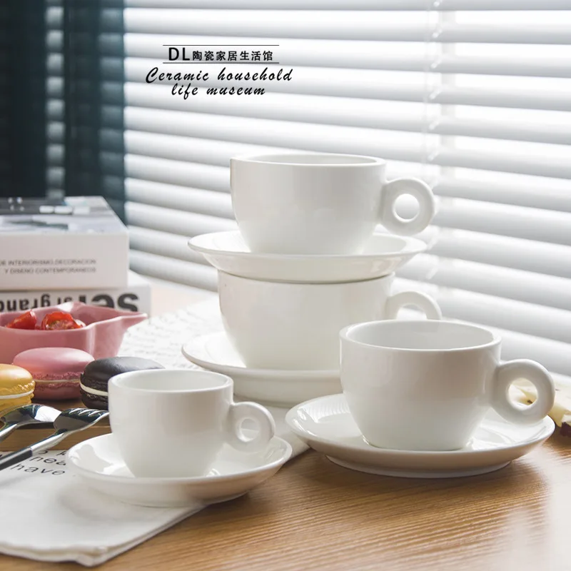 Home Cafe Coffee Shop Circle Handle ESPRESSO SHOT Mug 80cc Italy Black Coffee Cup & Saucer Sets  Drop Shipping Customizable Logo