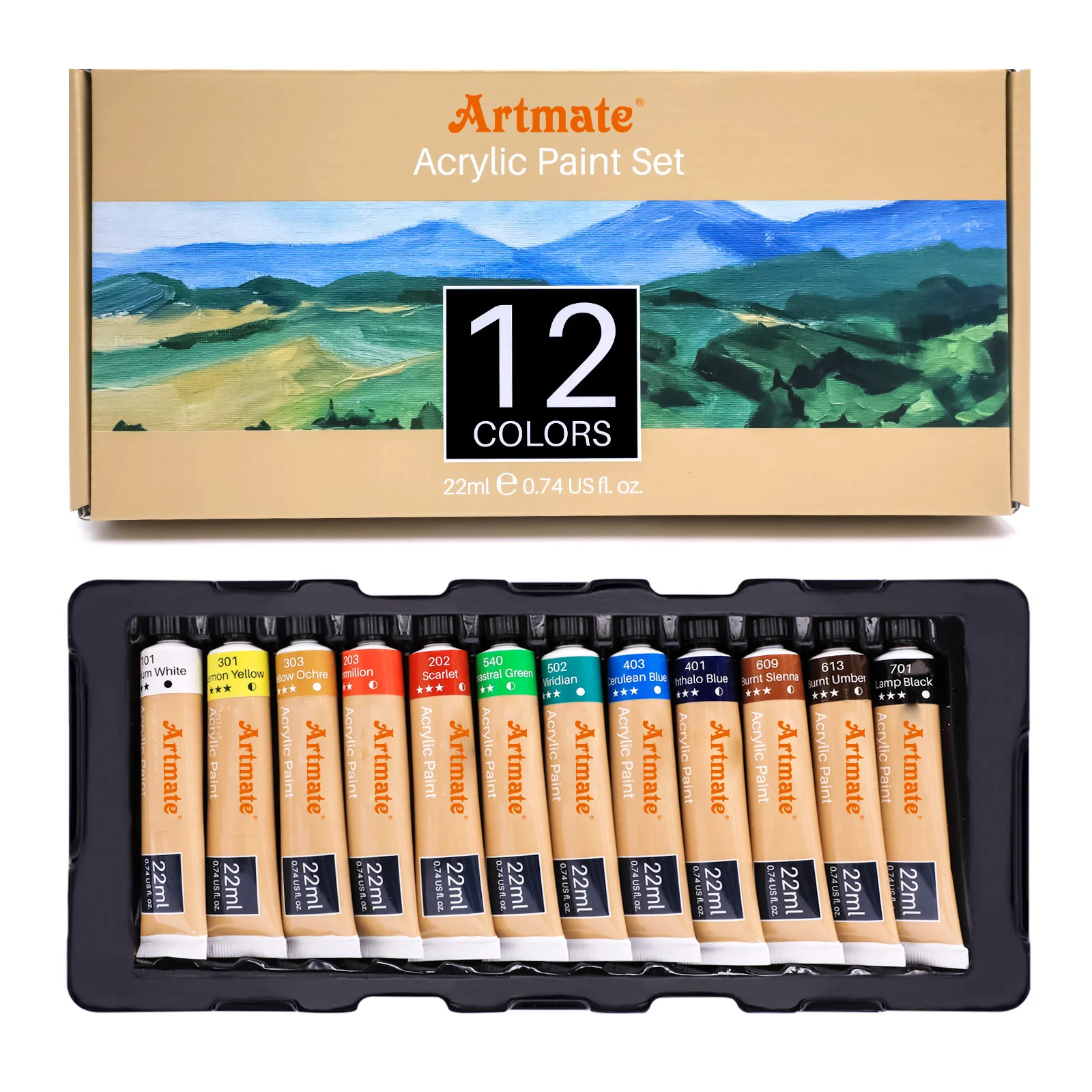 
Artmate Acrylic Paint Art Set 12 Colors 0.74 Ounce/22ml,Acrylic Paint Set,Acrylic Paints for Students and Artists 