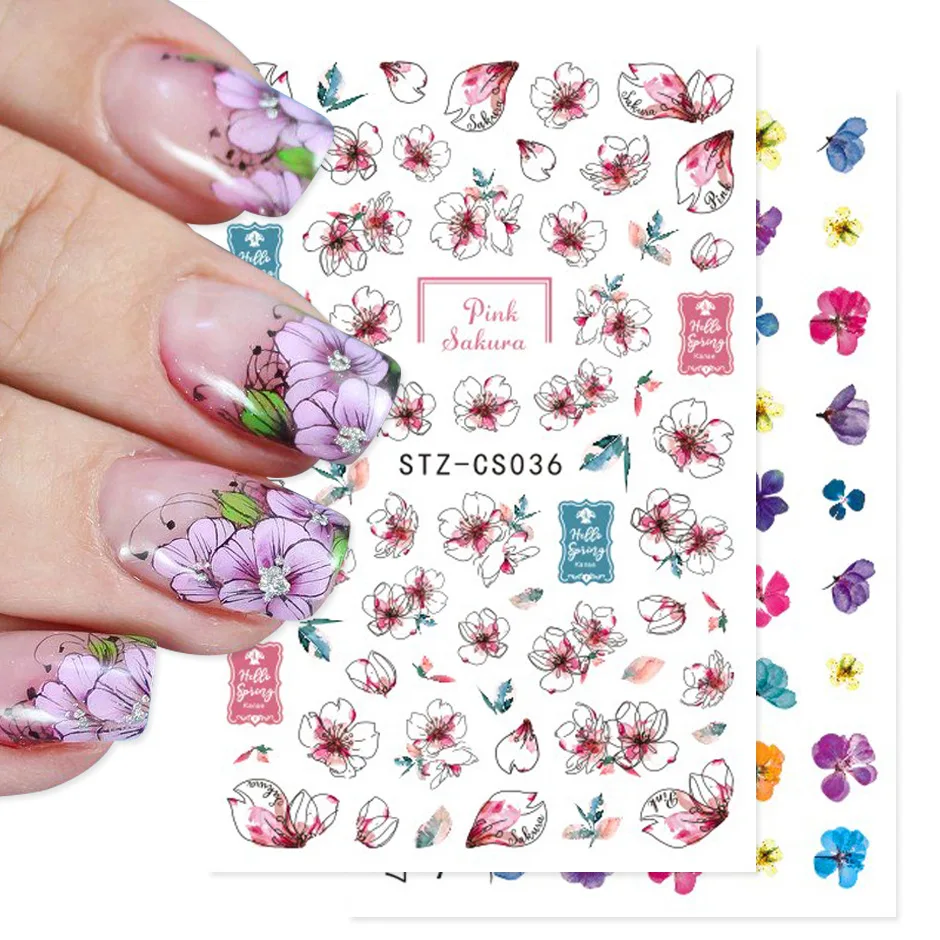 2d nail sticker isn Japanese and Korean cherry blossom small daisy flower fruit hipster DIY adhesive nail sticker