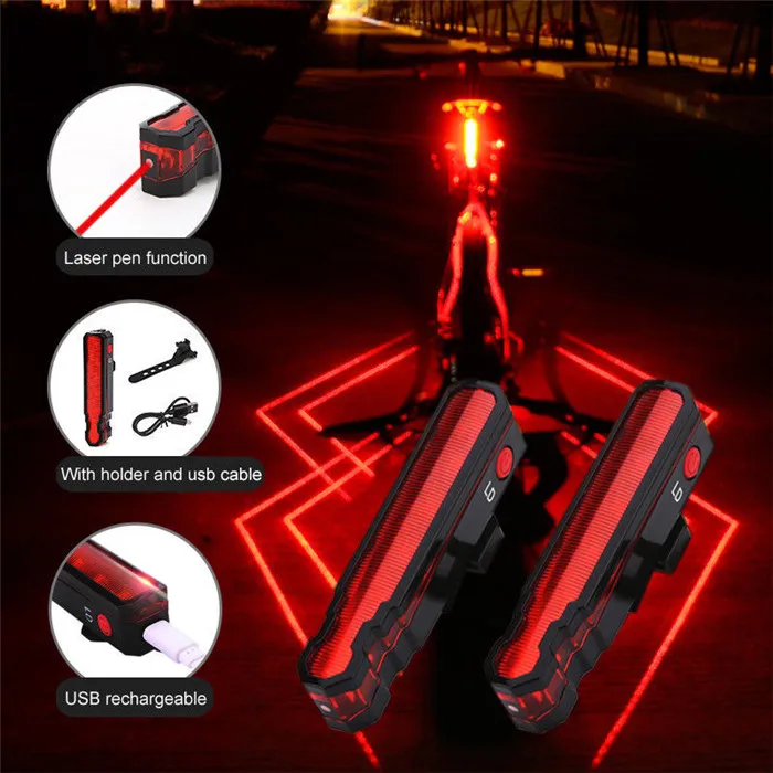 Newest Laser Bike Light Rear Safety Warning Bicycle Light USB Rechargeable Bike Taillight Waterproof Cycling Lamp