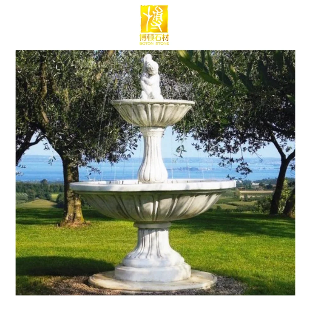 BOTON STONE Marble Water Fountain Outdoor Marble Fountain and Sculpture with Angel and Lion