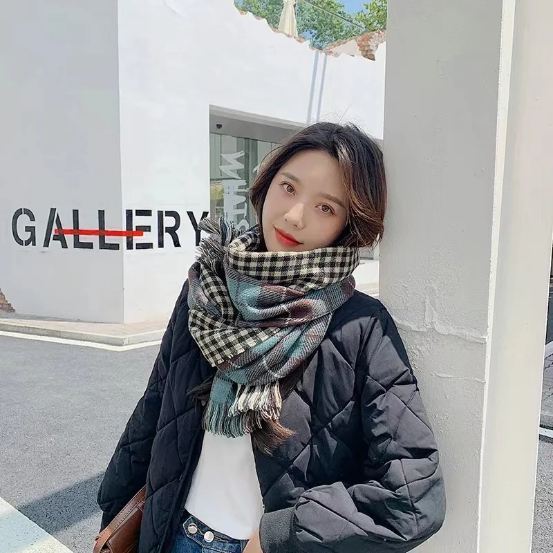 Autumn and winter new thickened warm double-sided fine grid scarf