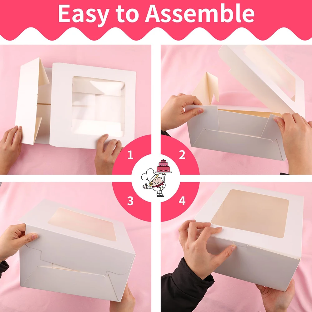 Custom printed Food Grade Foldable White Cake Pastry Boxes 10 inch Birthday Cake Gift Box Packaging Bakery With Window