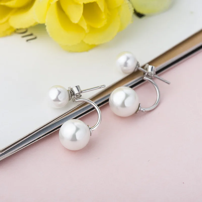 925 Sterling Silver 18K Gold Plated Sterling Silver Round Stud White  Shell Pearl Earrings