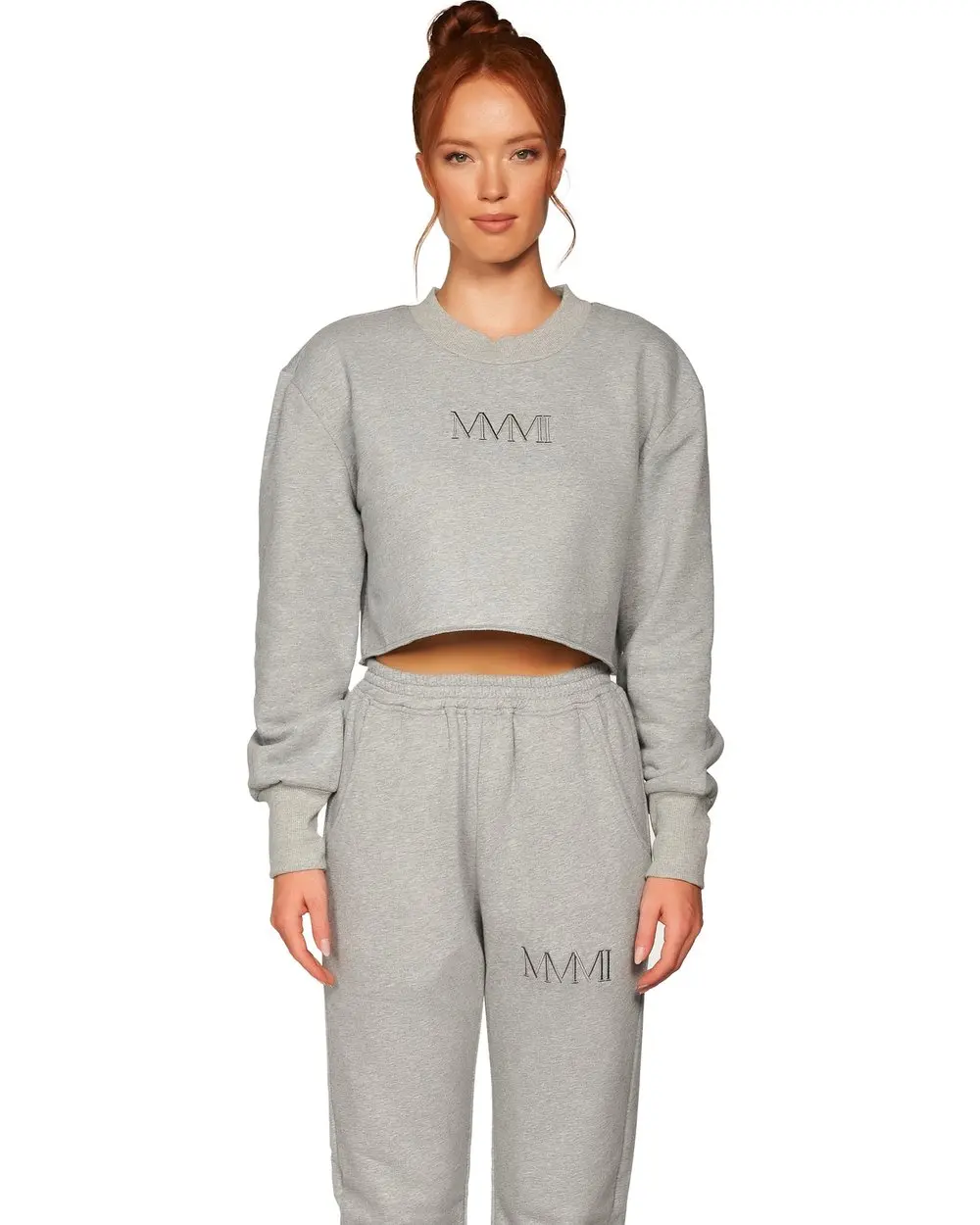Autumn Winter Breathable custom long-sleeved tops short sweatshirts and trousers two-piece ladies suit jogger sets