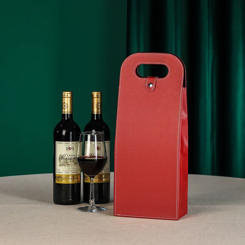 Wholesale Custom PU Leather Foldable Reusable Single or Double Red Wine Leather Bags Wine Gift Bags for Packaging Wine Bottles