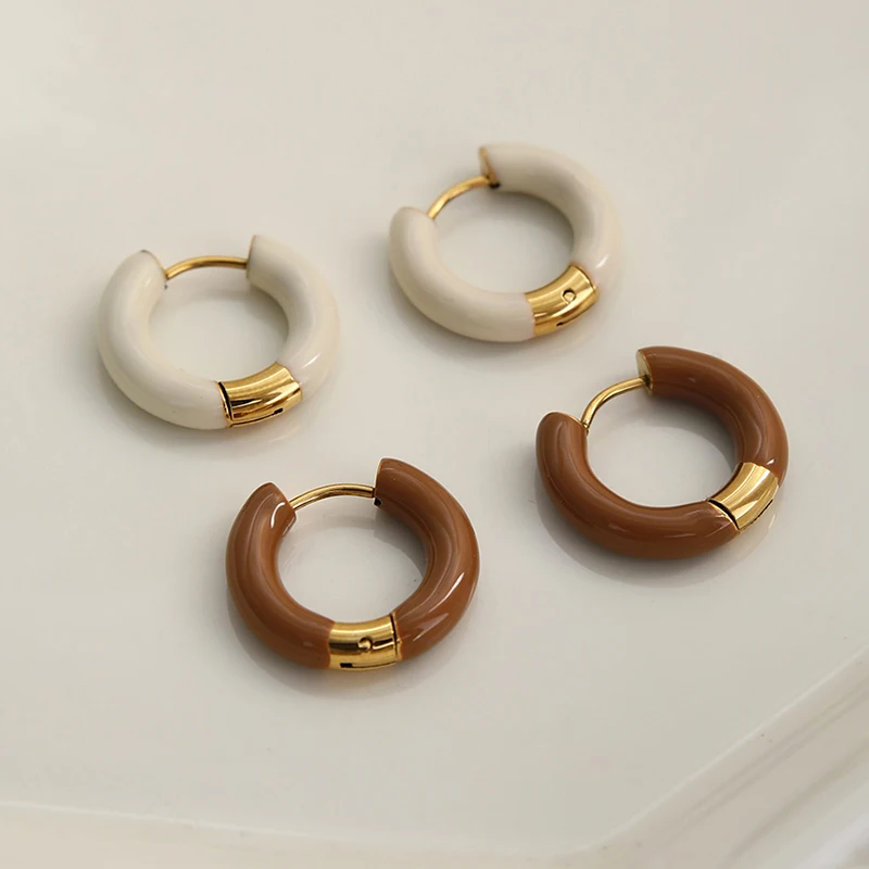 Wholesale Stainless Steel Multi Colors Circle Round Earring 18k Gold Plated Enamel Dripping Oil Hoop Earrings