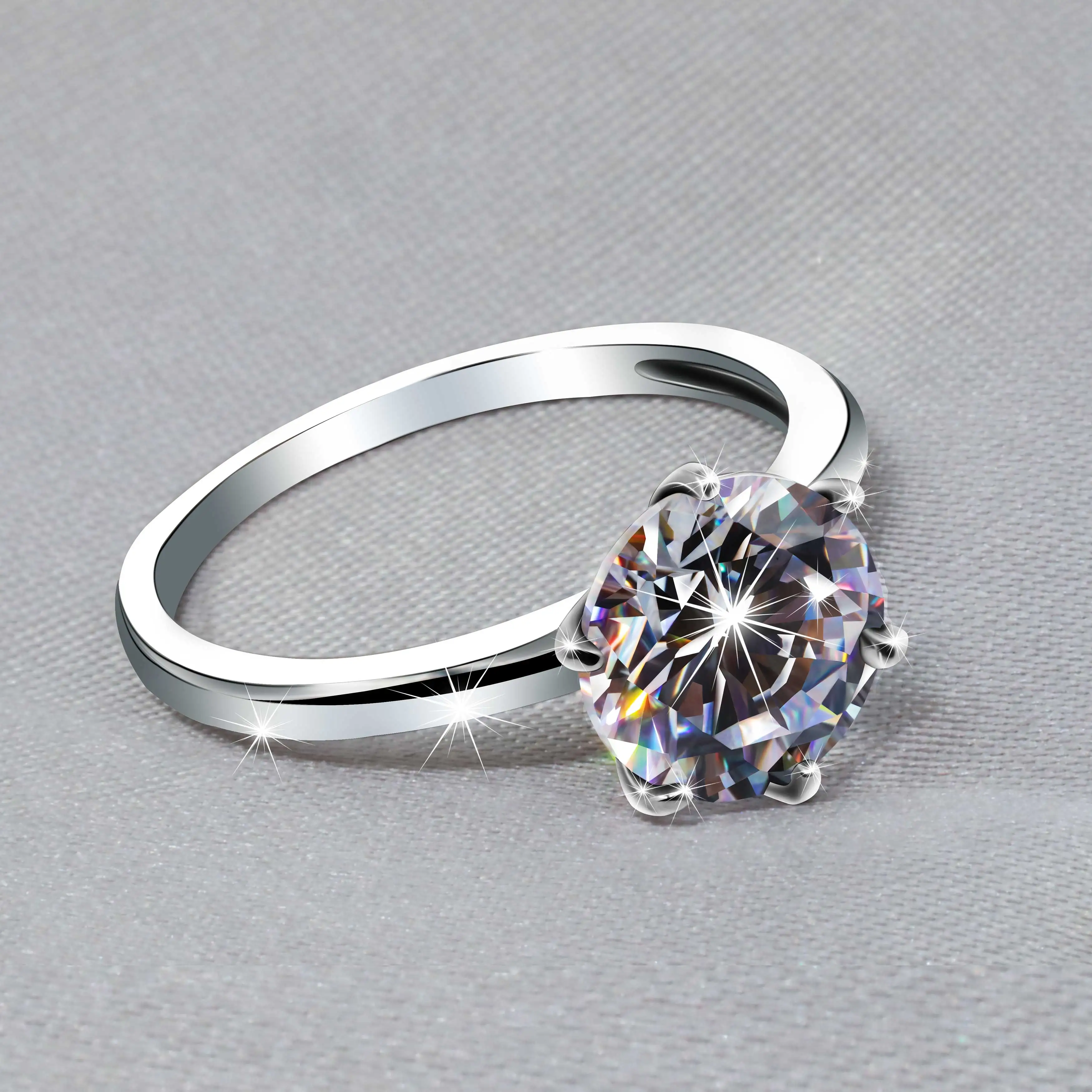 Keiyue Cz 925 Sterling Silver Copper Engagement Wedding Solitaire Moissanite 2 Carat Diamond Ring Jewelry Women Anillos