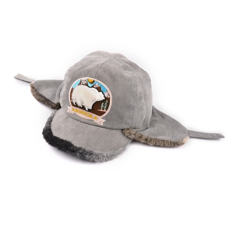 Wholesale 6 panel Men Corduroy Hunting Hats Winter Warm Faux Fur Earflap Sherpa Baseball Caps with ear flaps