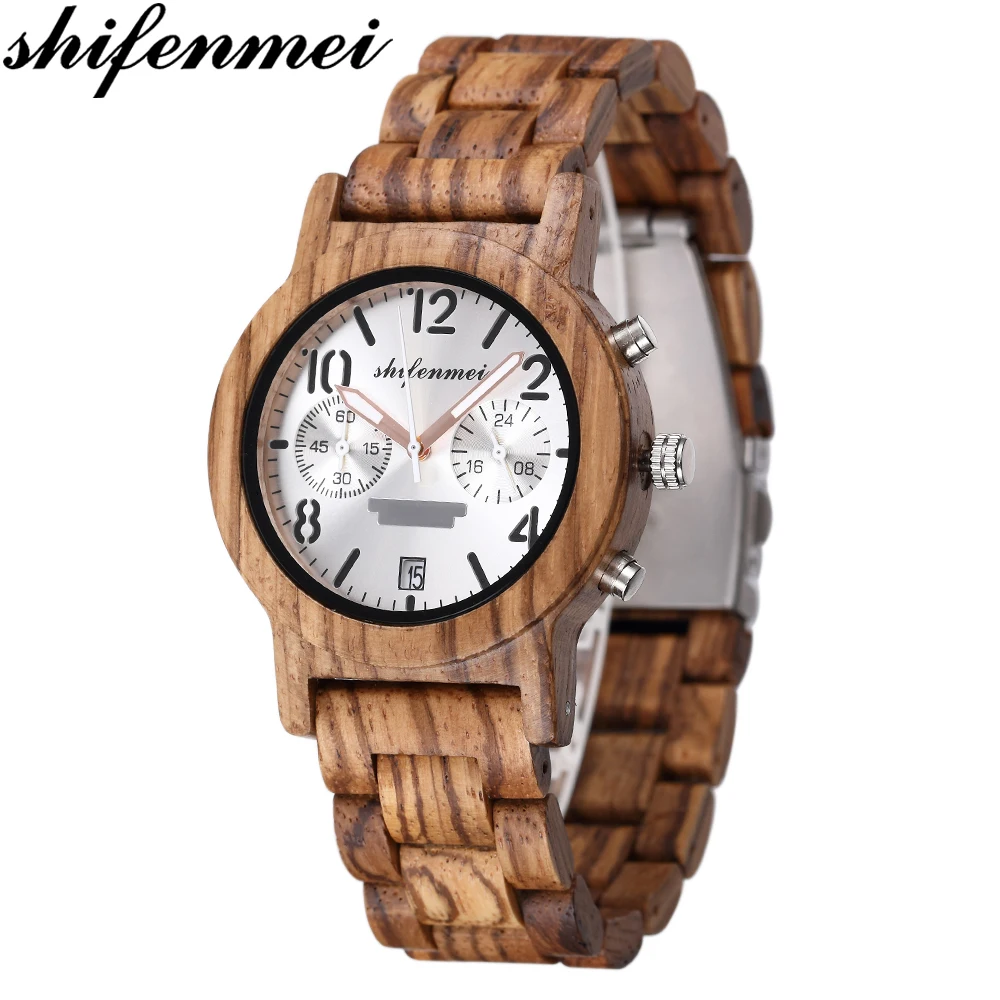  Shifenmei S5581 100% экологически чистые деревянные кварцевые часы с хронографом популярные европейские бамбуковые