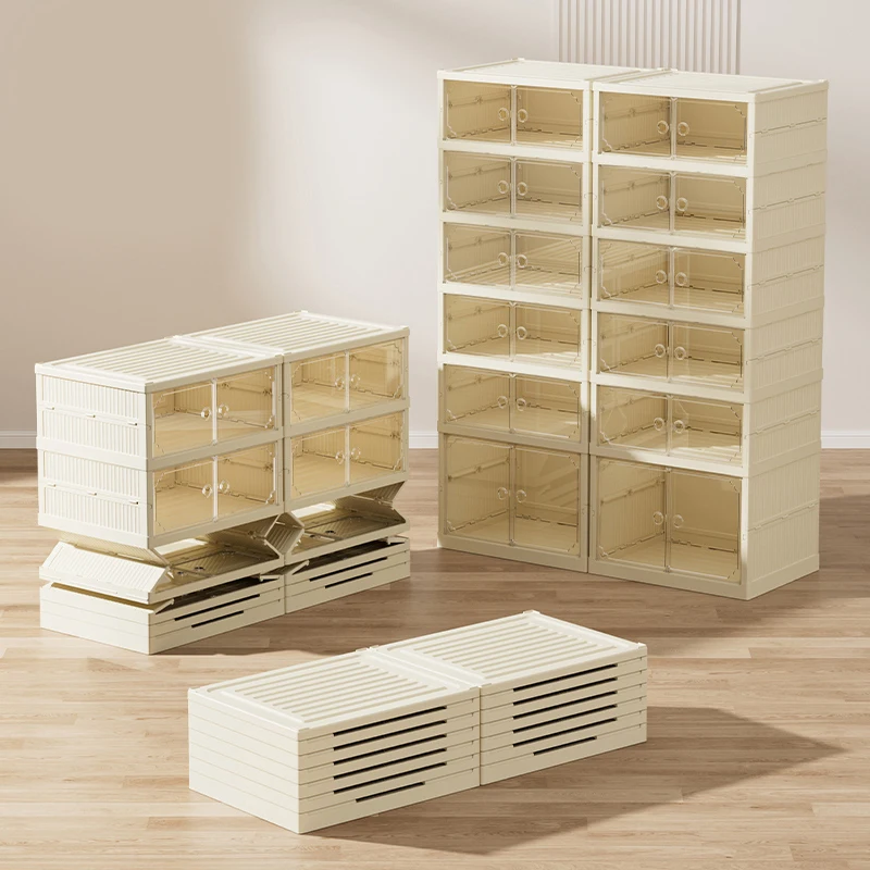 Wannuo Luxury shoe cabinet Foldable shoes box Stackable magnetic folding plastic transparent shoe box
