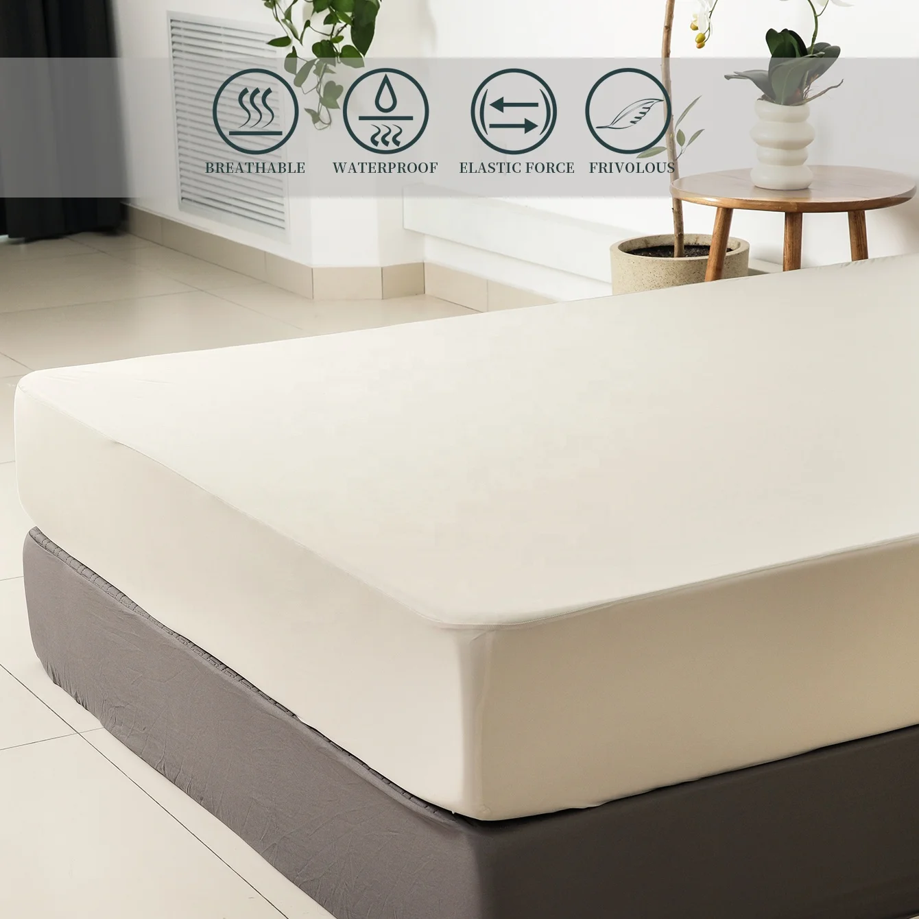 Wholesale Waterproof Bed Cover Mattress Protector Twin Full Queen King Polyester Fabric Hypoallergenic Fitted Bed Sheet