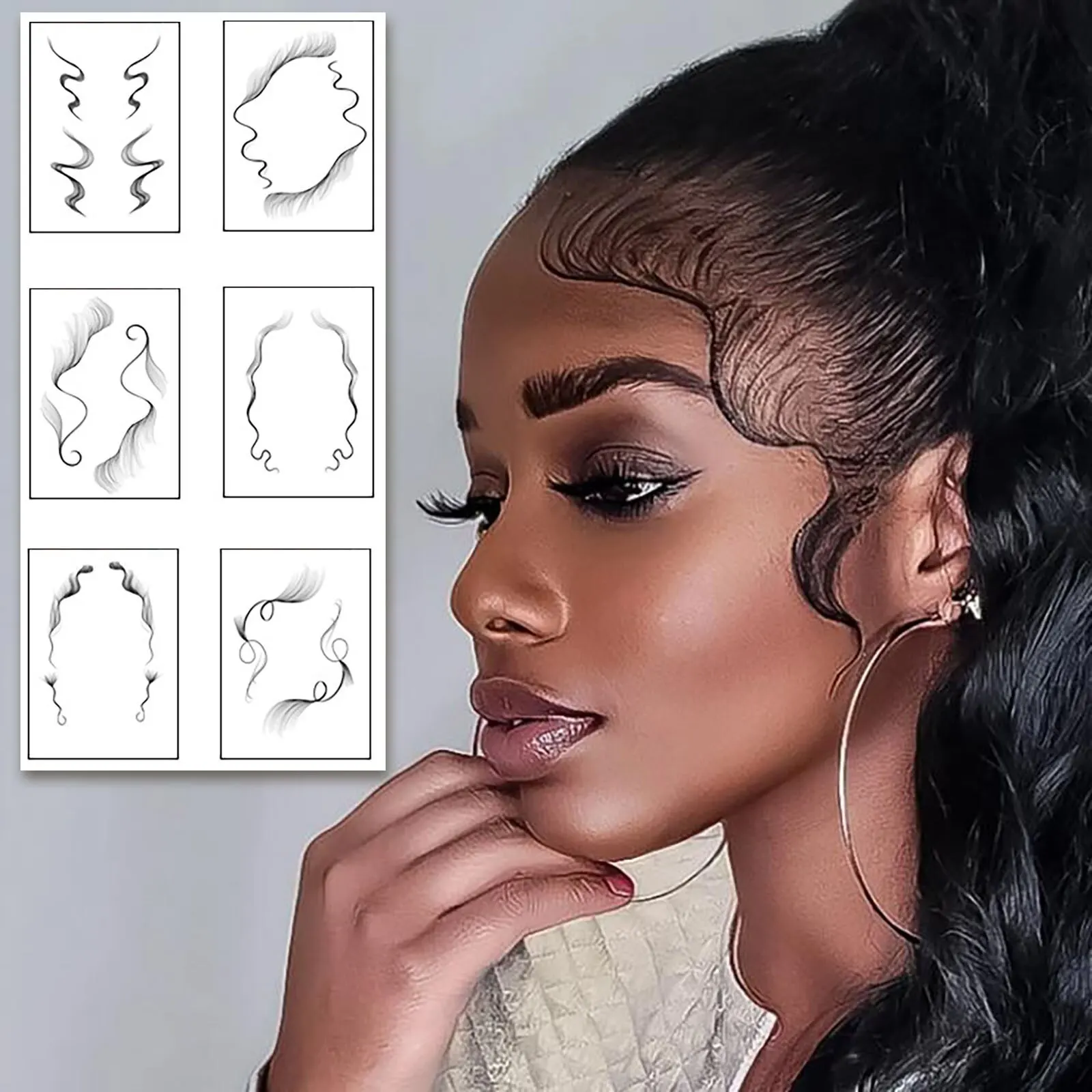 
Template Edges Bang Baby Hair Tattoo,7 Day Long Lasting Baby Hair Edges Tattoo Sticker,Waterproof Tattoo Edges Baby Hair 