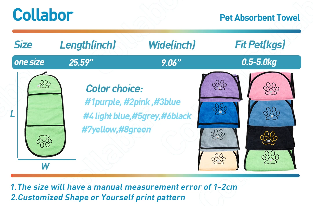 COLLABOR Yorkshire Pet Absorbing Towels Super Soft Quick Drying Bath Towel Pet Microfibre Dog Pet Bath Towel