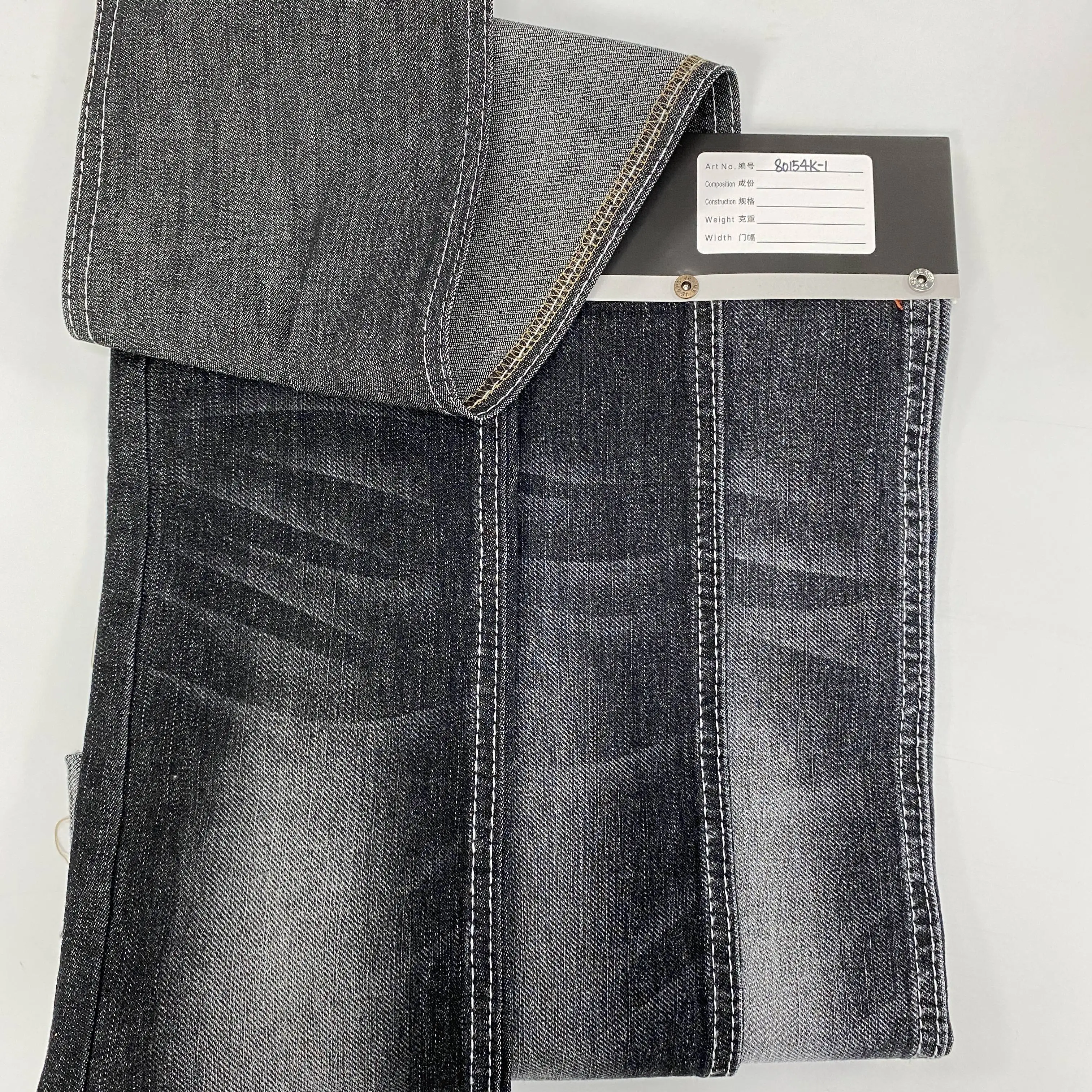 10.23oz Black Face White Bottom Jacquard Denim Fabric Ready Goods Black Denim Jeans Fabric