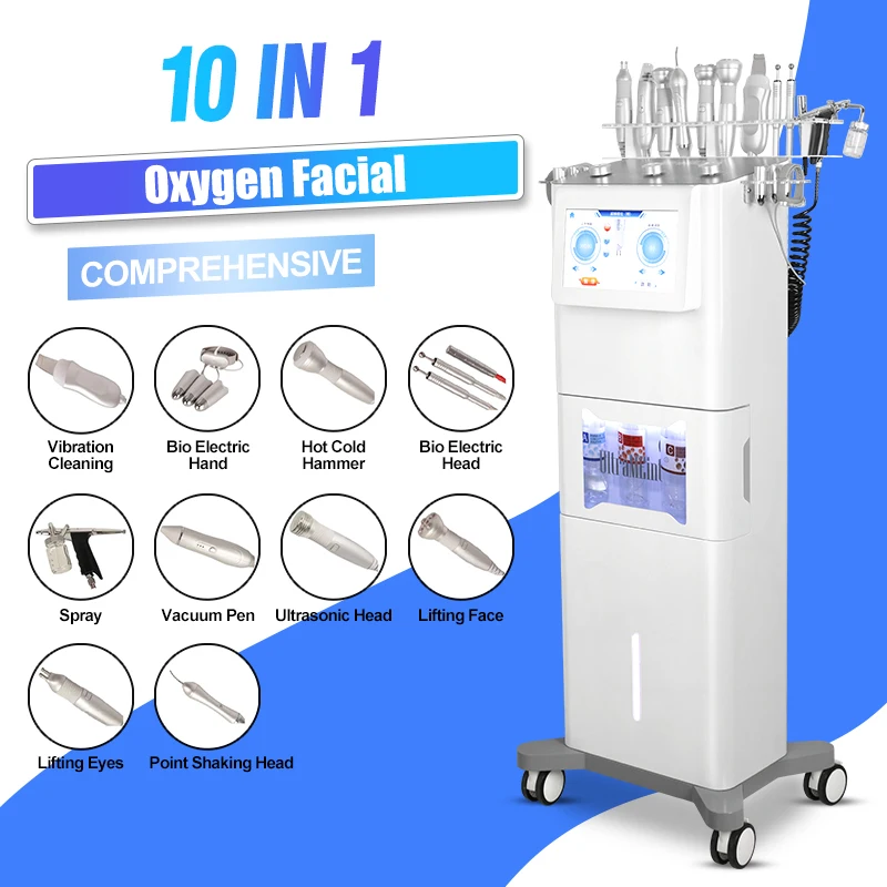2023 Best Facee Peeling H202 Hydradermabrasion Machine 10 In 1 Cold Hammer Hydro Face Skin Lymphatic Drainage Beauty Machine