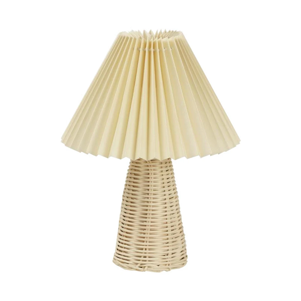 Cone Rattan Base Table Lamps Multicolor Fabric Pleated Lampshade Desk Lights Rechargeable Dimmable Touch LED Warm Night Light