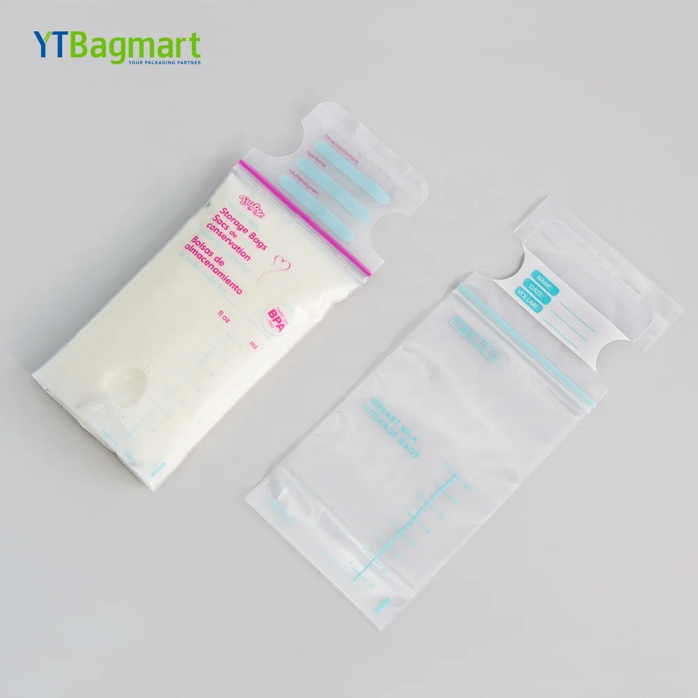 Custom Printed Double Zipper Seal Breast Milk Cooler Bag Pre-Sterilized Bpa Free Baby Breast Milk Storage Bags For Baby Feeding