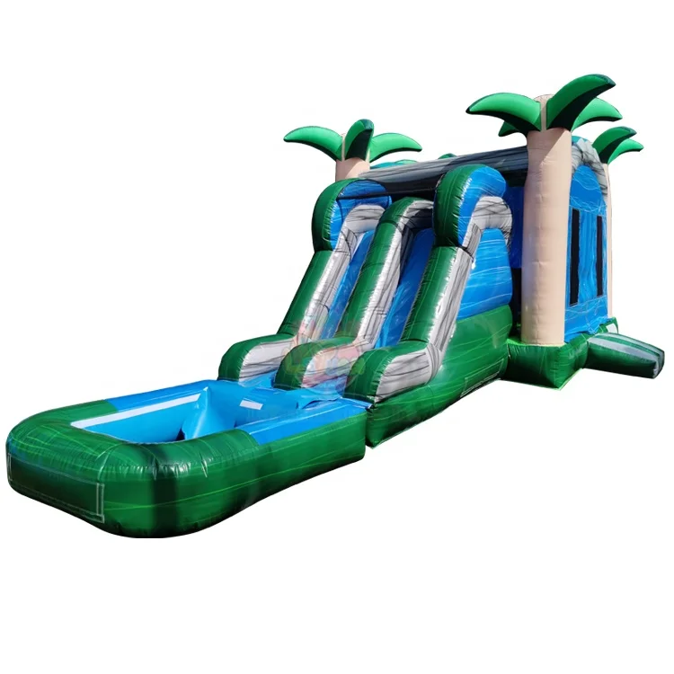 Palm Tree Wet N Dry Combo Unit Bounce House Inflatable Castle with Pool For Sales
