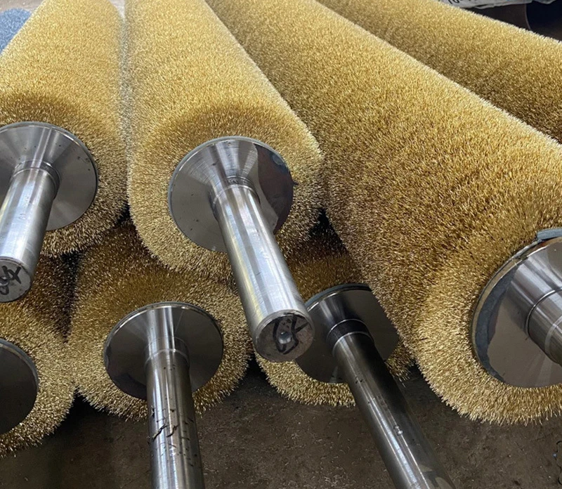Customized Rust Removal Industrial Copper-plated Steel Wire Winding Cylindrical Brush with Shaft for Polishing