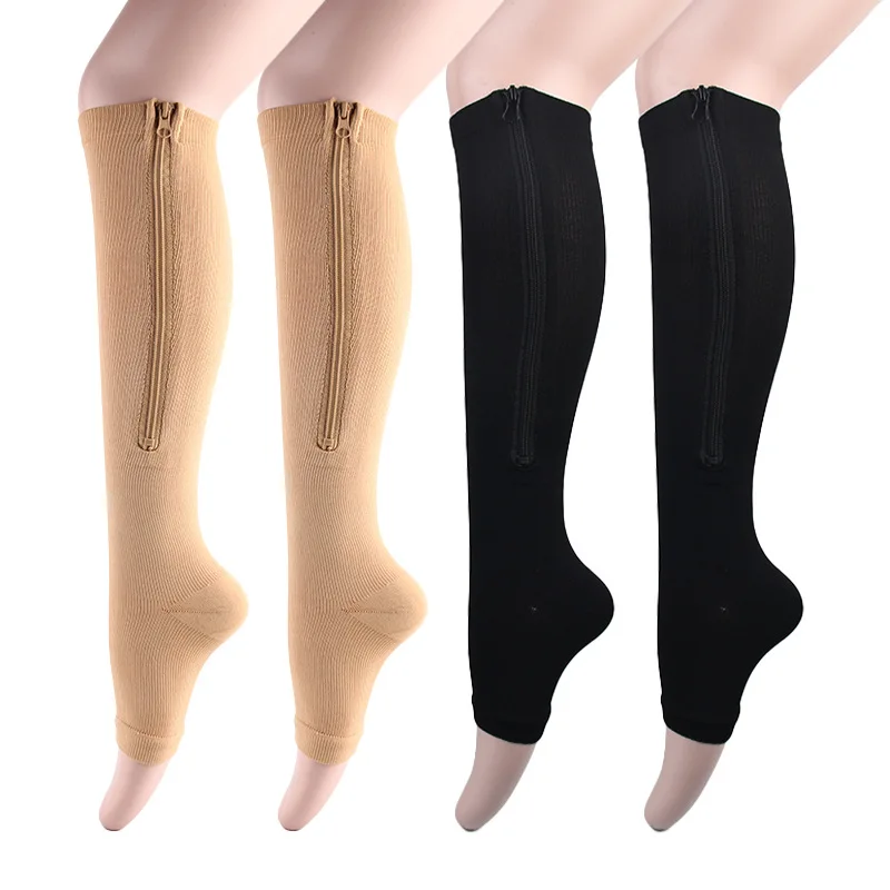 Unisex 20-30 Mmhg Plantar Fasciitis Zip up Open Toe Womens Nurse Zipper Compression Socks