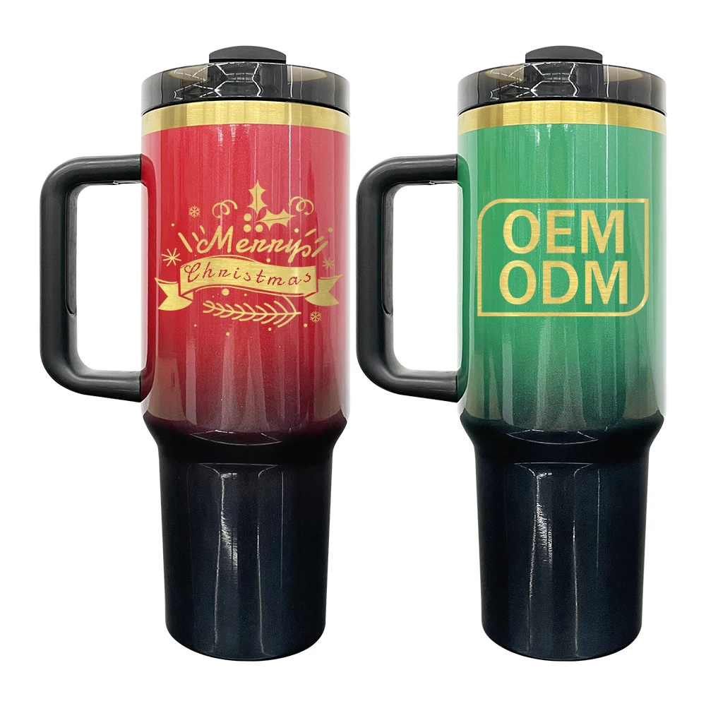 USA 40oz Christmas red green glitter shimmer gold plated tumbler vacuum insulate water bottle thermo coffee mug for laser vinyl