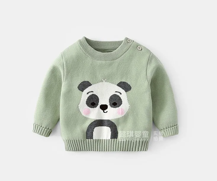 Cartoon Jacquard Long Sleeve Knitted Baby Sweater Warm Kids Clothes For Winter