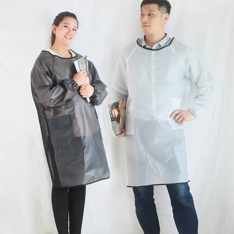 Translucent waterproof smock pet shop beauty car wash long sleeved TPU Kitchen Apron