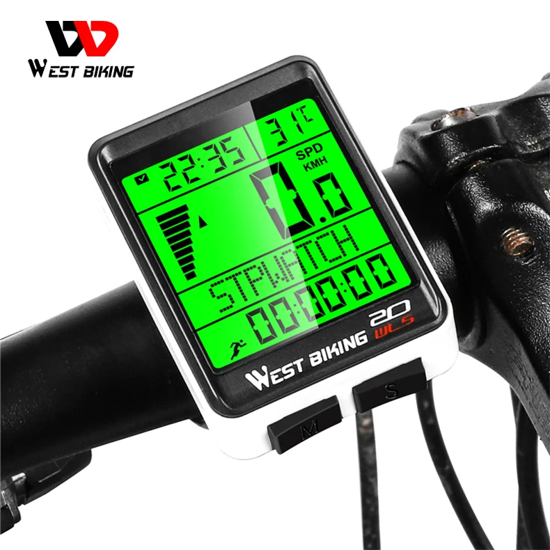 
WEST BIKING 2.1 Inch 5 Languages Cycling Bike Computer Wireless Waterproof Speed Ometer Wireless Exercise Bicycle Bike Computer 