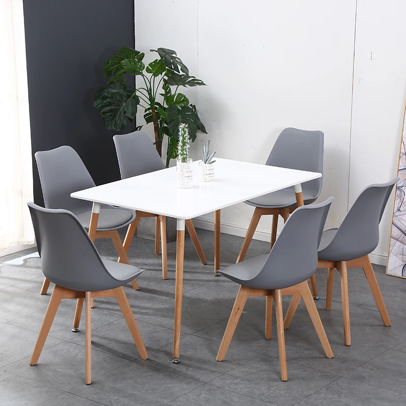Modern Design Nordic Luxury White Rectangle Beech Wood Legs Metal Frame Kitchen Dining Table With 6 Seats