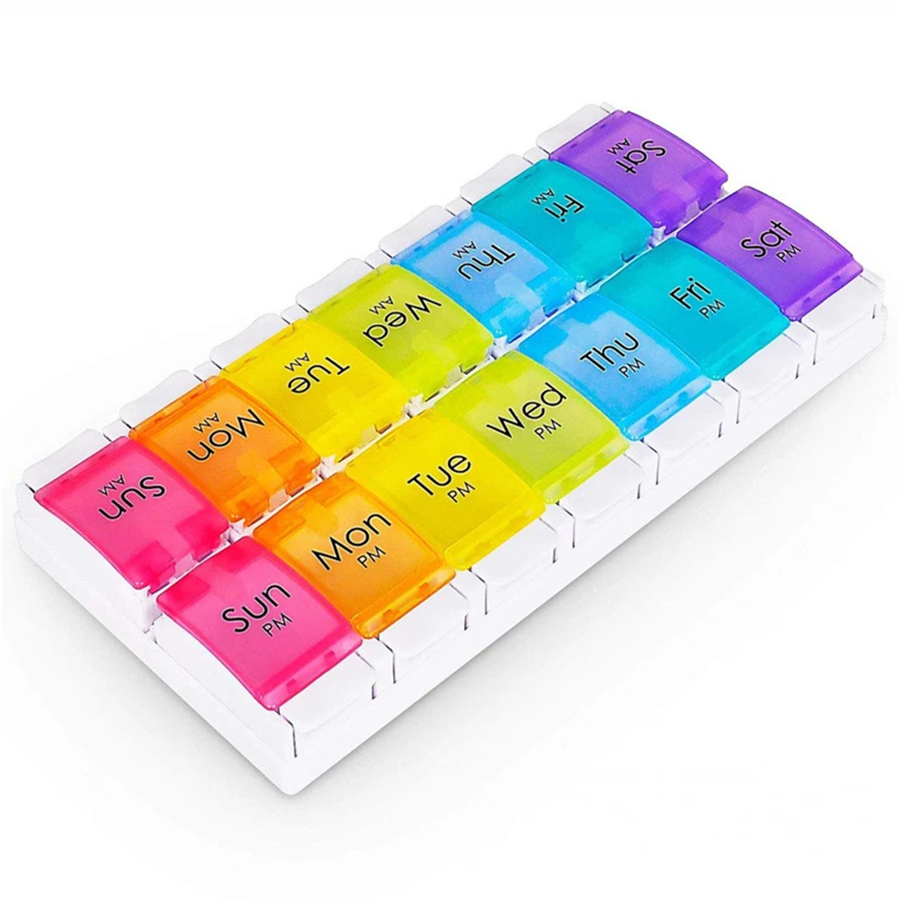 New Colorful 14 Cases 7 Days Medicine Weekly Plastic Pill Box Portable PP Pill Storage Cases