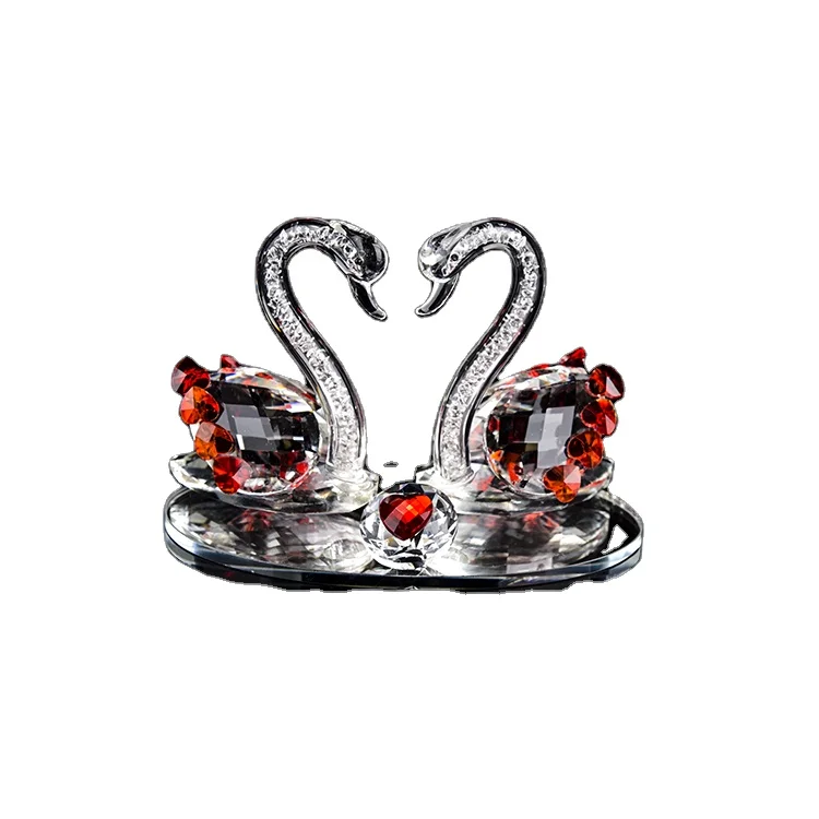 Fashionable Glass Crystal Swan Couple Figurines Custom Crystal Swan For Wedding Souvenirs