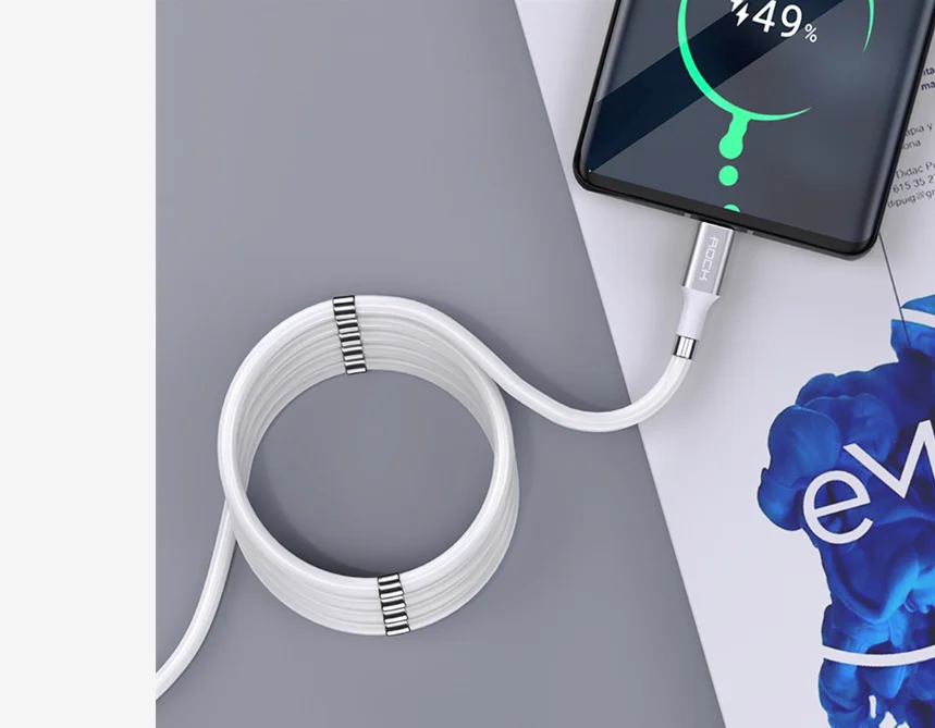 
High quality 0.9M 2.4A USB magic rope magnetic-absorbent silicone flexible durable and easy to carry data line 