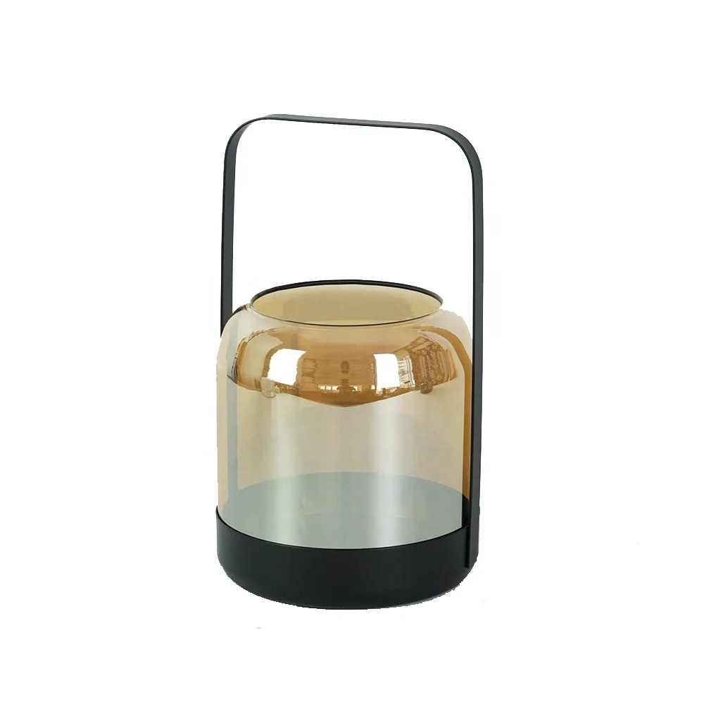 Foryoudecor new royal glass candle lantern set of 2 smoky glass metal pilar lantern for everyday use