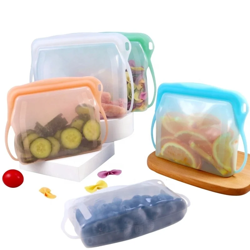 Multipurpose silicone ziplock bags custom printed food grade silicone zipper snack food storage silicon pouch bag and containers