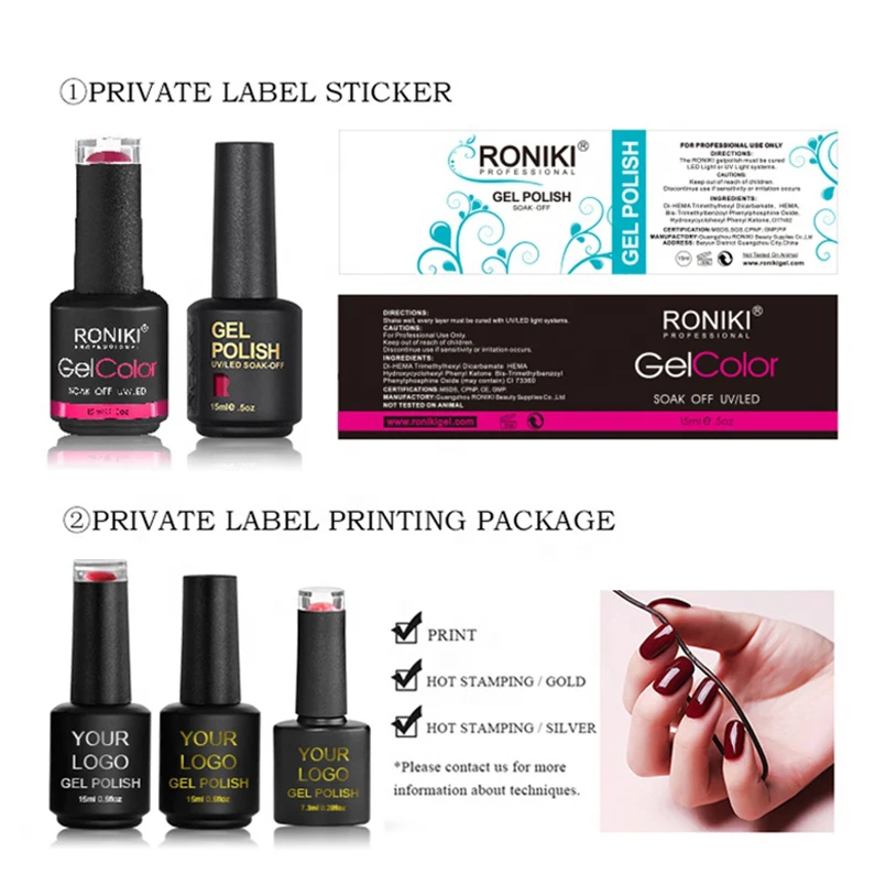 RONIKI long lasting gel nail polish OEM Bottle private label gel polish Wholesale 308 Color soak off uv nail gel polish