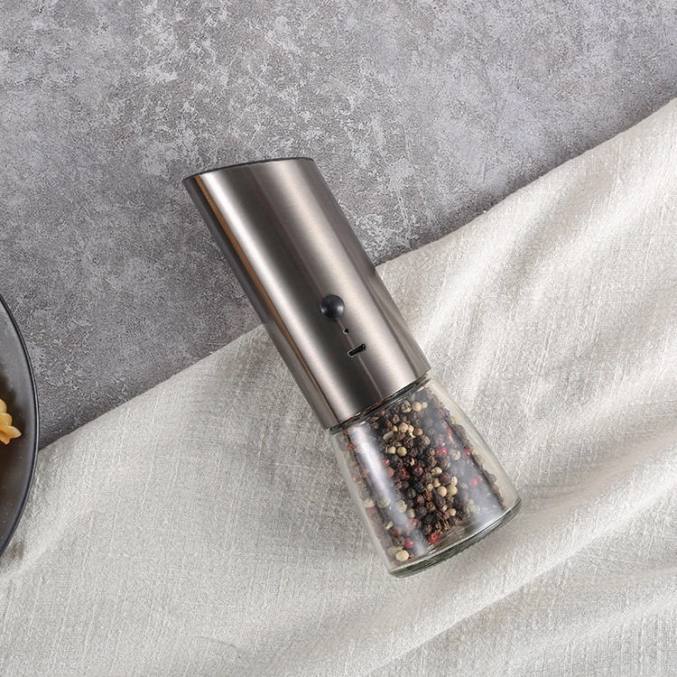 Automatic Gravity Rechargeable USB Stainless Steel Spice Mill electric pepper grinder with LED light
