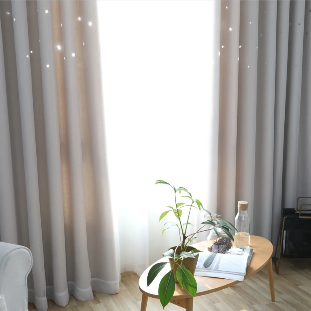 Blackout Curtains for Kid Girls Bedroom Living Room Darkening Stripe Double Layer Star Cut Out Home Decor Window Curtains