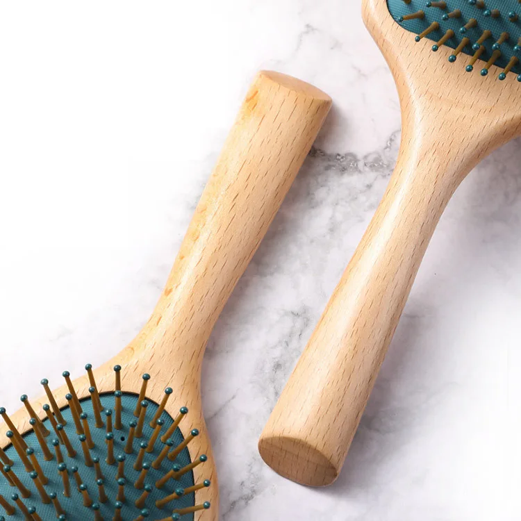 Custom Logo Natural Beech Wooden Rubber Air Cushion Hairbrush Eco-friendly Bamboo Hair Brush For Women