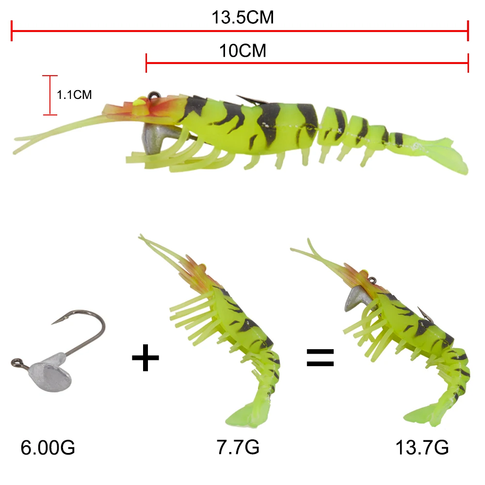 Hunt House OEM 135mm 13.7g pre-rigged eco friendly soft prawn karides  artificial Plastic Bait  shrimp soft fishing lure