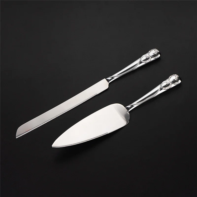 Crystal Handles Stainless Steel Server birthday logo wedding cake knife and serving set with diamond handle
