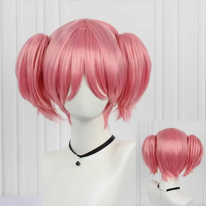 1pc Anime Cosplay Wig Tiger Clip Double Ponytail Smoke Pink For Wigs With Bangs Synthetic Girls Wig